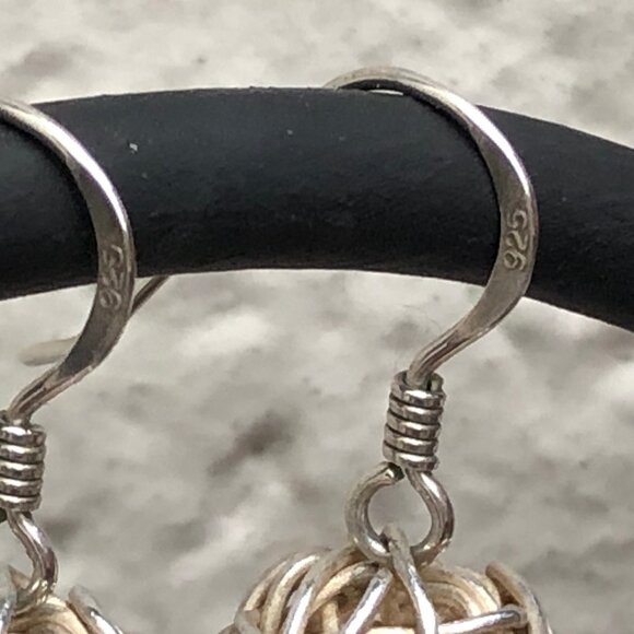 Silver wire ball dangle earrings - Picture 3 of 4
